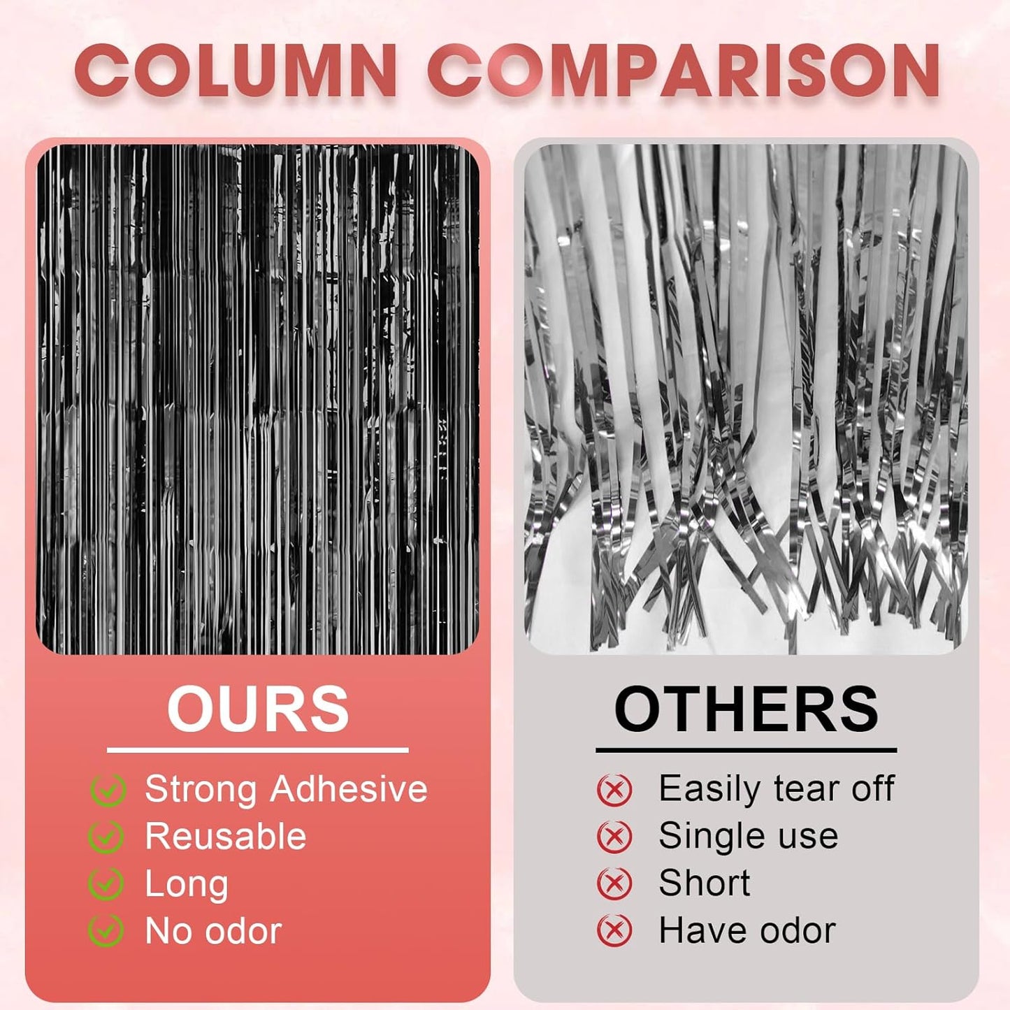 Voircoloria Laser Black Foil Fringe Backdrop Curtains - 3 Pack 3.3 x 8.2 ft Tinsel Streamers for Parties