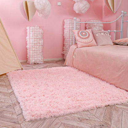 Ophanie Pink Area Rug - Fluffy Fuzzy Shag Carpet for Kids | Soft Plush 5x8 Bedroom Decor