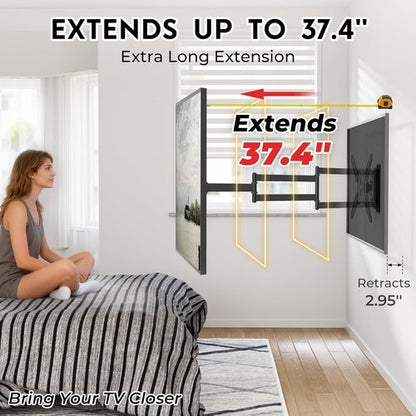 BONTEC TV Wall Mount - Full Motion Swivel Design for 26–65 Inch Screens | Heavy Duty Bracket, Max VESA 400x400, Holds 77 lbs