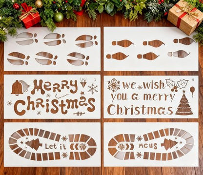 EXCEART Christmas Santa Footprint Stencils - 6 Hollow-Out Designs for Floor, Wood, Window, Wall