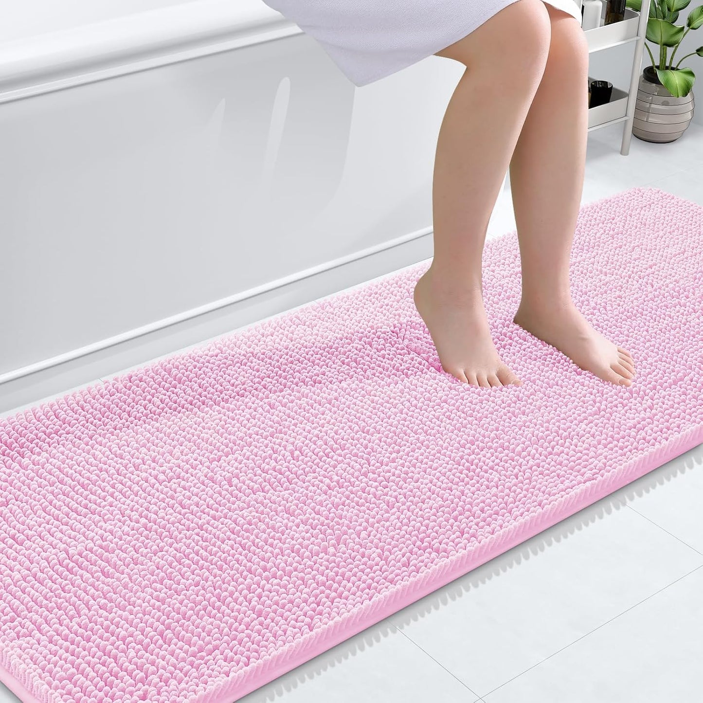 OLANLY Bathroom Runner Rugs - Extra Soft Chenille Bath Mat | Quick Dry, Machine Washable, 70x24, Pink