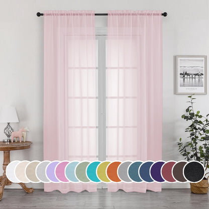 OWEINE Sheer Curtains 90 Inches Long 2 Panels Set, Light Filtering Fimly Voile Solid Blush Window Curtain Panels for Living Room Bedroom, Soft Voile Sheer Curtains & Drapes, Total 84 Inches Width