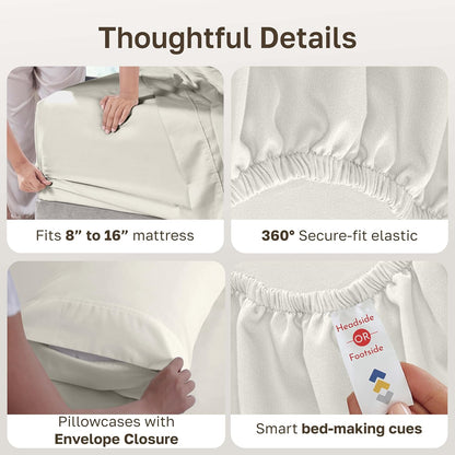 California Design Den King Size Sheet Set - Soft 400 Thread Count 100% Cotton, Deep Pocket - Ivory