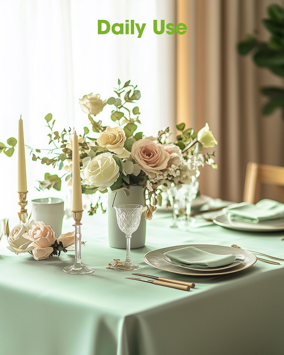Pureegg Disposable Plastic Table Cloths - 20 Pack, 54 x 108 Inch, Leakproof Sage Green for Easter Parties
