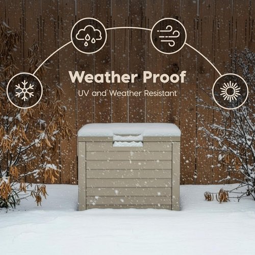 IRIS USA 35-Gallon Outdoor Storage Box - Lockable, UV-Protected & Weather-Resistant | Stylish Beige Design for Cushions & Garden Tools