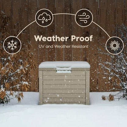 IRIS USA 35-Gallon Outdoor Storage Box - Lockable, UV-Protected & Weather-Resistant | Stylish Beige Design for Cushions & Garden Tools