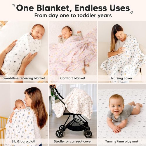 Flora Vale 3-Pack Muslin Swaddle Blankets - Large 47x47 Cotton Baby Blankets for Newborns, Soft & Breathable