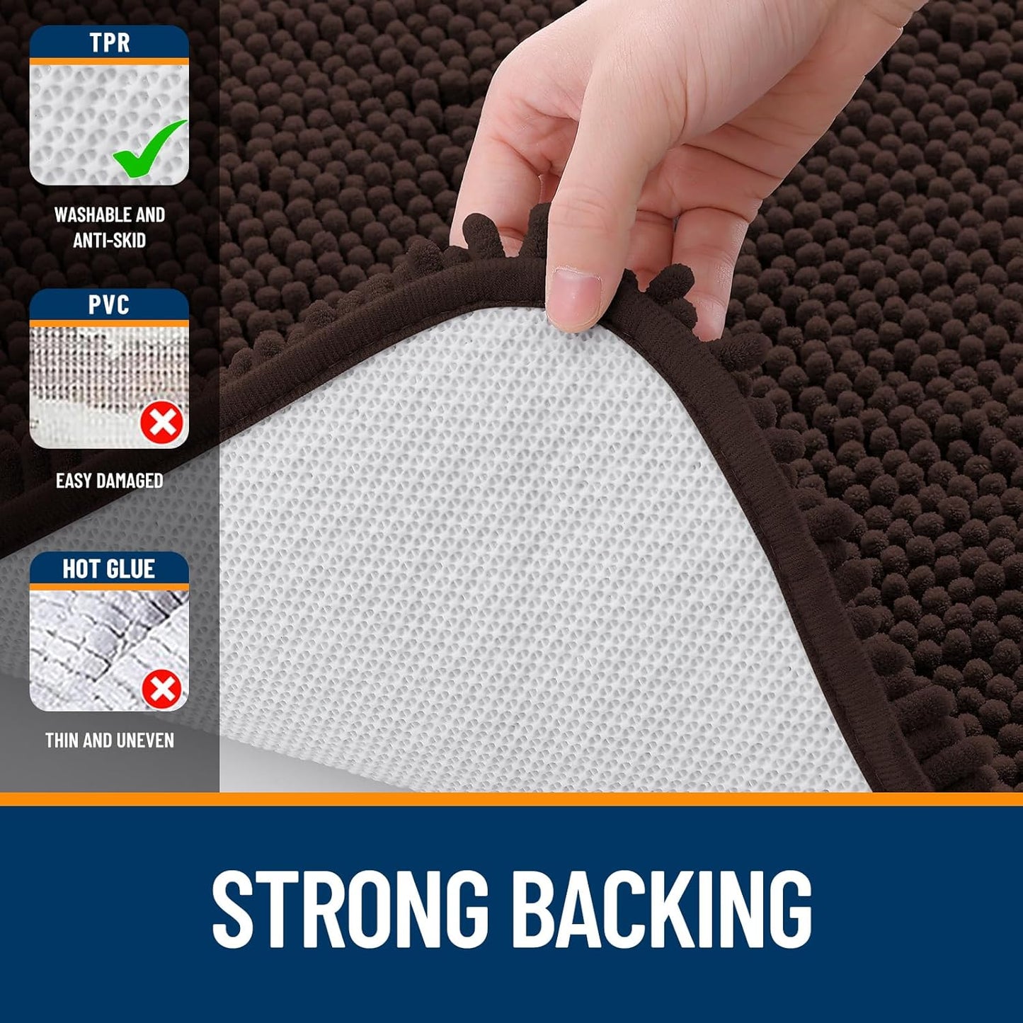 OLANLY Bathroom Rugs - Extra Soft Chenille Bath Mats with Rubber Backing | 47x24 Inches, Quick Dry, Machine Washable, Brown