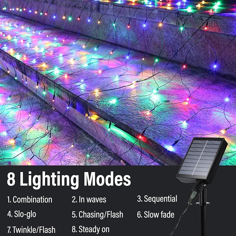 2Pack 4ft x 6ft Solar Net Lights Christmas String Lights, Multicolor