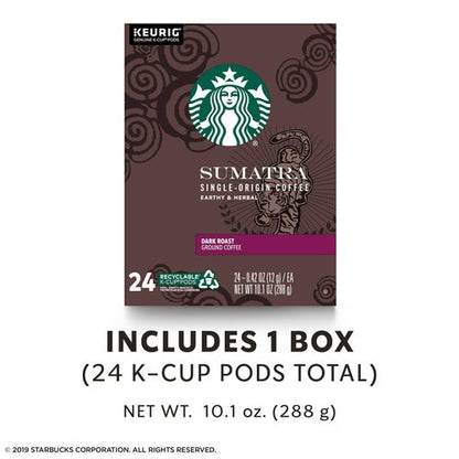 Starbucks Dark Roast K-Cup Coffee Pods — Sumatra for Keurig Brewers — 1 box (24 pods)