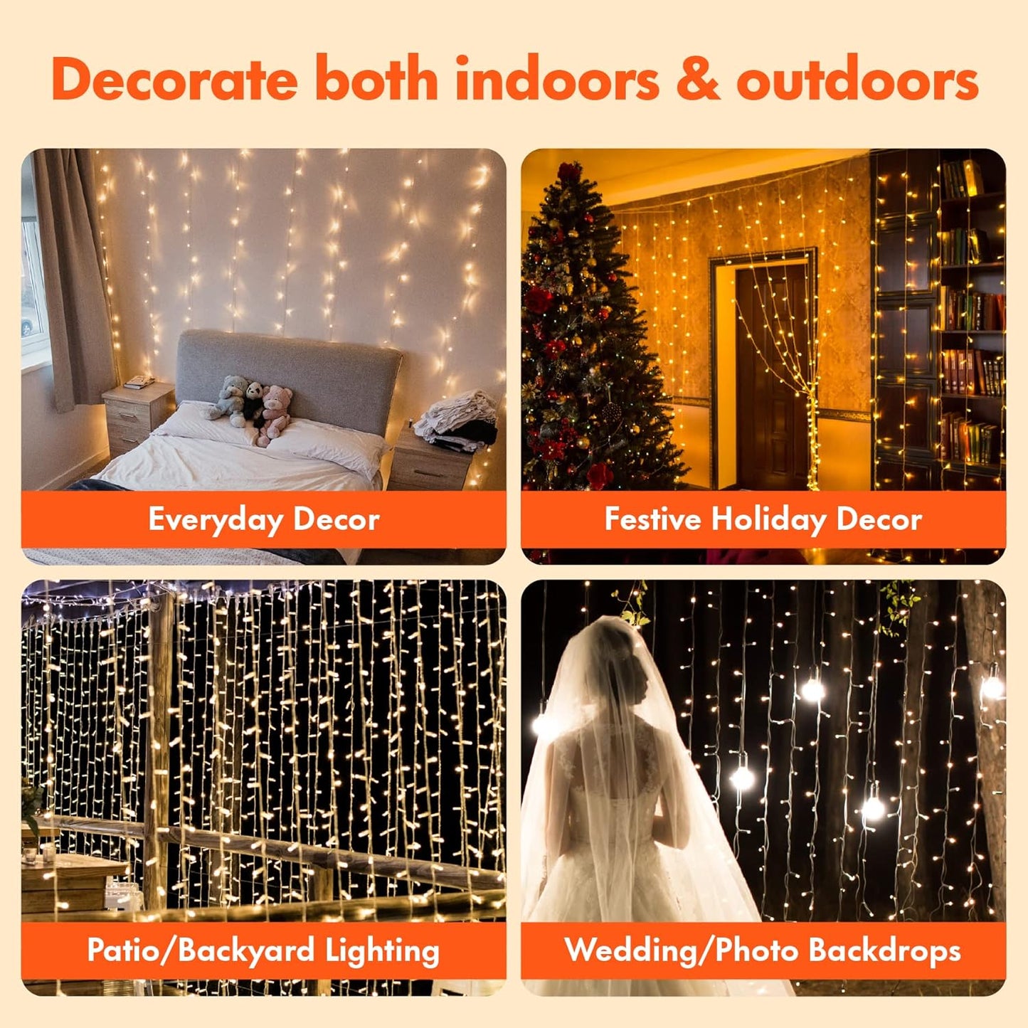 Twinkle Star 300 LED Curtain String Lights - 8 Modes Fairy Lights for Bedroom & Party | Warm White Decor