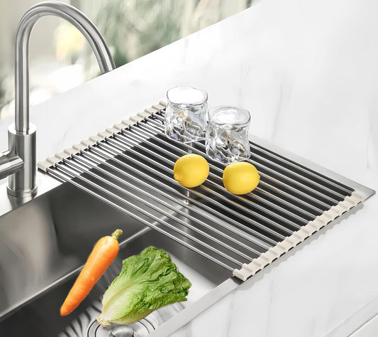 Roll Up Dish Drying Rack - Stainless Steel Foldable Kitchen Rack | 17.7" x 11.8" Grey Design