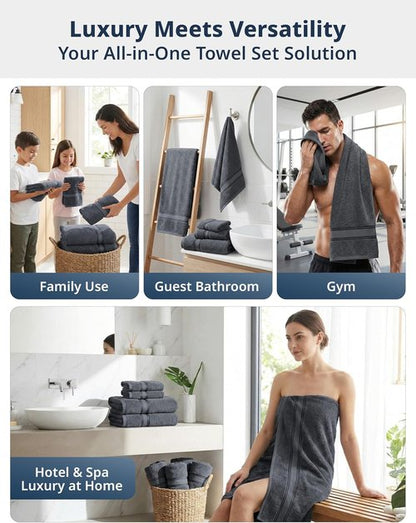 LANE LINEN 100% Mercerized Cotton Bath Towels Set - 18 Soft Towels for Spa & Home | Durable, Zero Twist, Cool Grey