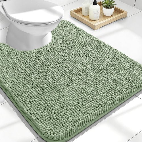 OLANLY Toilet Rugs U-Shaped 24x20, Extra Soft Absorbent Chenille Contour Bathroom Rugs for Toilet, Dry Quickly, Machine Washable, Non-Slip Bath Mat, Sage Green