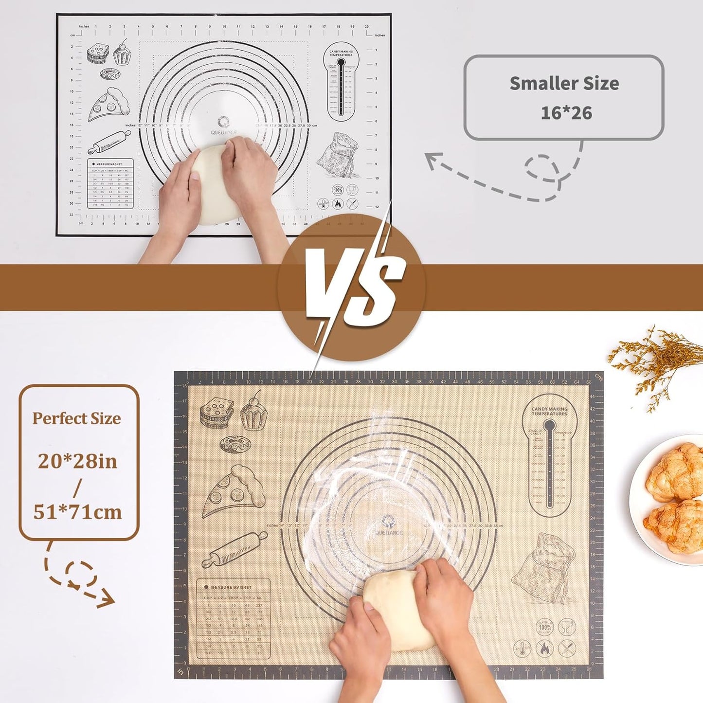 Skiennix Silicone Baking Pastry Mat - Extra Large 28x20 Inch Nonstick Dough Rolling Sheet