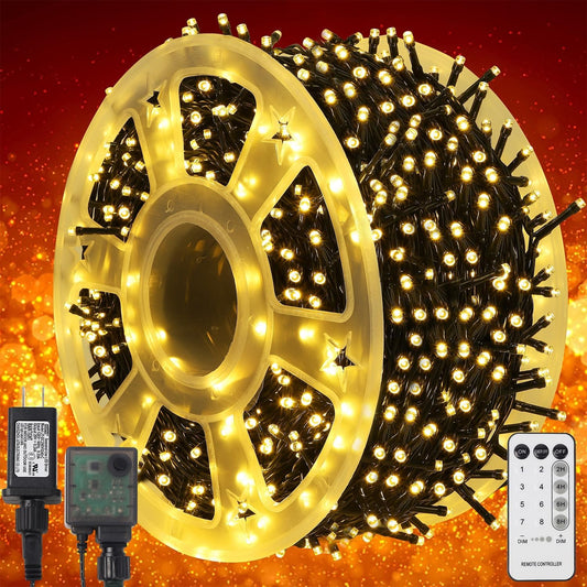 WATERGLIDE 1000 LED Christmas String Lights - 328 FT Waterproof Fairy Lights with Remote & 8 Modes | Warm White Decor