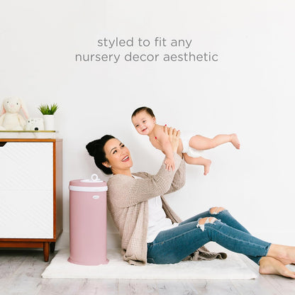 Ubbi Stainless Steel Diaper Pail - Odor Locking Design, No Special Bag Required | Fig Blossom Color