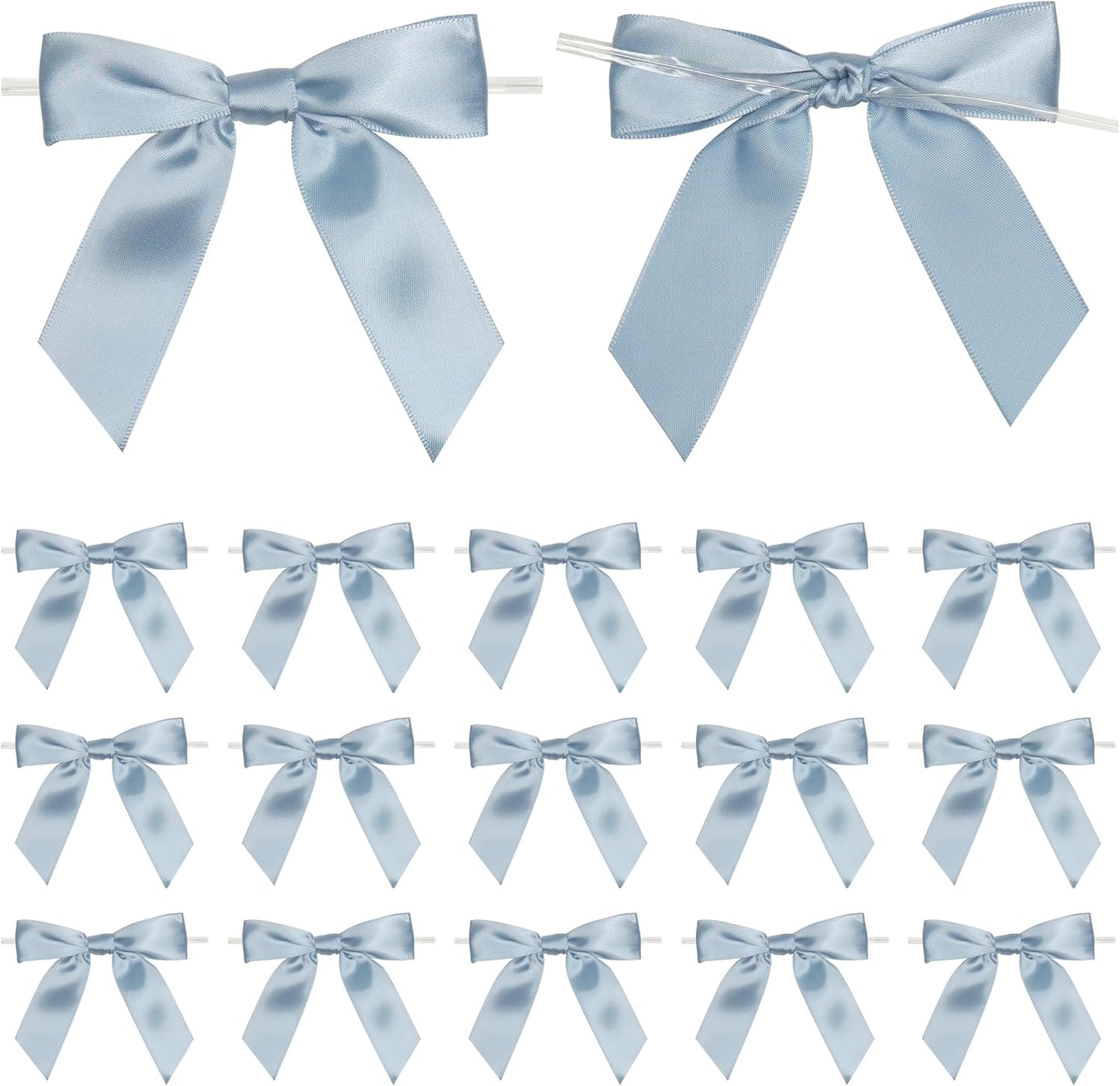 Twist Tie Bows by Dusty Blue - Pre-Tied Satin Ribbon Bows for Gift Wrapping | 3.5" | 50 Pack