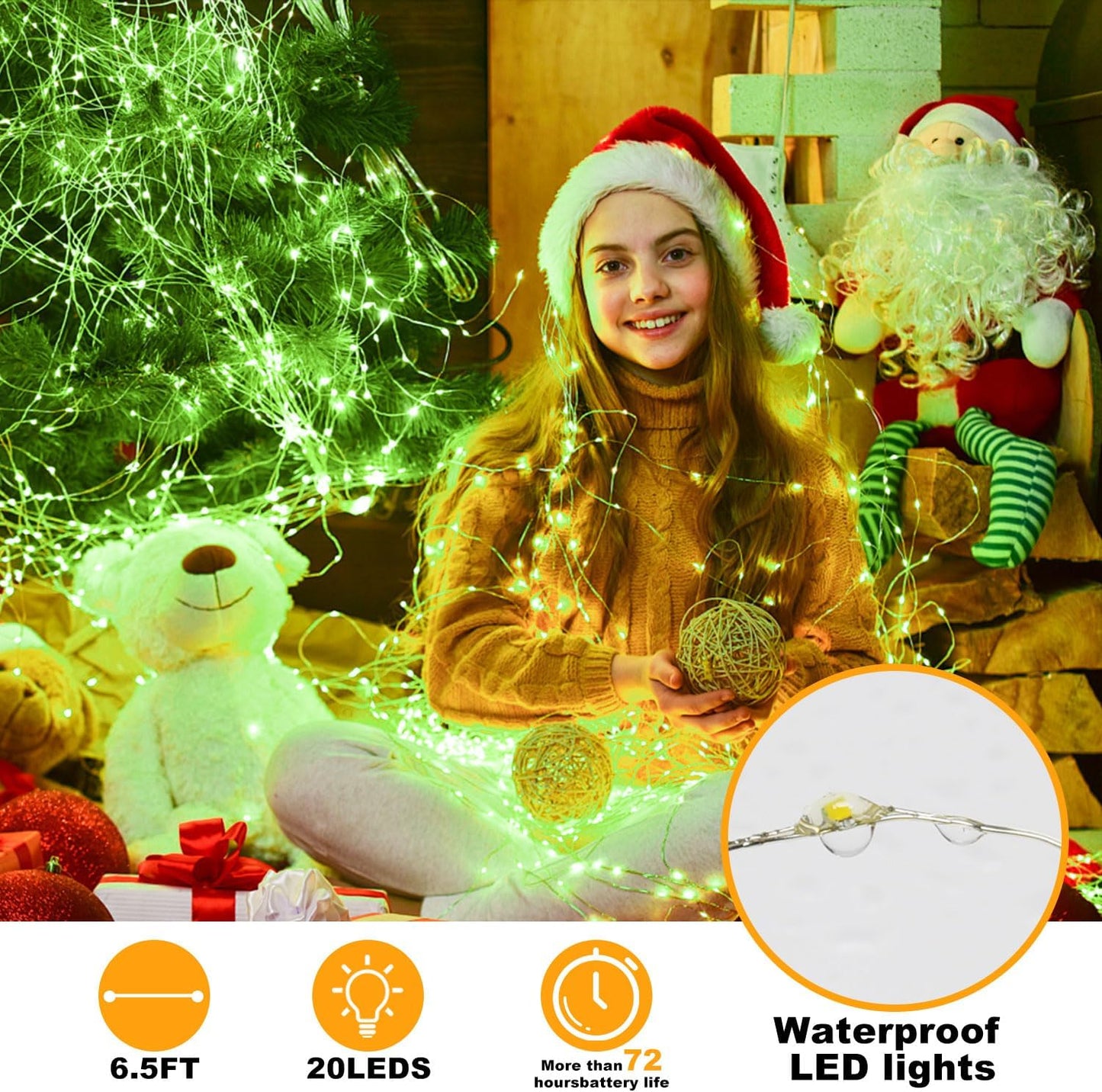 Skiennix 6 Pack Fairy Lights - 7ft 20 LED Waterproof Silver Wire for DIY Wedding Décor & Party Centerpieces