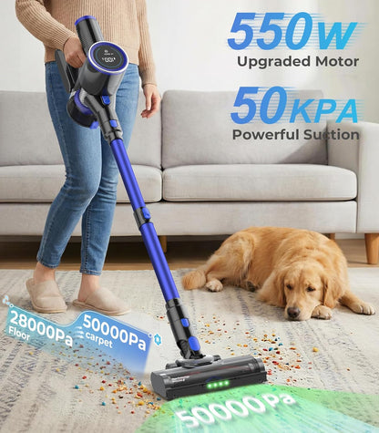 Skiennix Cordless Vacuum Cleaner - 550W, 50KPa Suction, 45 Mins Runtime | Anti-Tangle Brush & LED Display for Home & Car