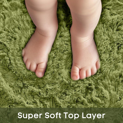 Ophanie Green Round Rug - 4Ft Plush Shaggy Area Rug for Kids' Room Decor | Soft Fluffy Carpet