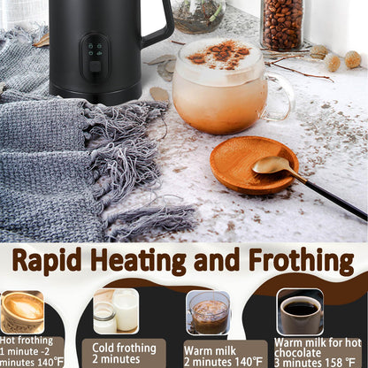 Milk Frother, Coffee Frother, 4-in-1 Milk Frother and Steamer, Automatic Warm and Cold Electric Frother, Hot and Cold Foam Maker and Milk Warmer for Coffee, Latte, Cappuccino, Macchiato,Hot Chocolate