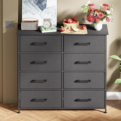 FDW 8-Drawer Fabric Dresser - Stylish Grey Storage Tower with Metal Frame & Wooden Top for Bedroom & Closet