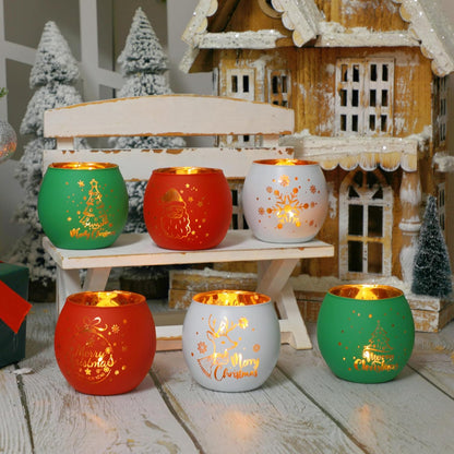 Skiennix Christmas Votive Candle Holder Set - 6 Laser Engraved Designs for Festive Table Decor