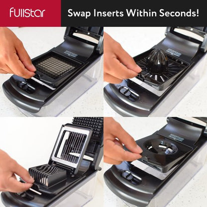 Fullstar Vegetable Chopper, Mandoline Slicer - Cheese Grater, Food Chopper with Container, Kitchen Gadgets, Home Essentials (11-in-1, Black/SS)