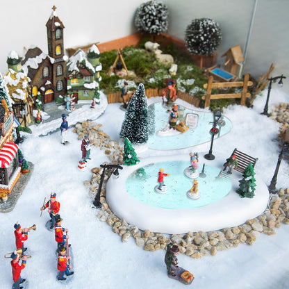 Sieral Miniature Christmas Village Pond - 6-Piece Ice Skating Rink Figurines Set | 4-Inch Decor