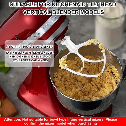 K45B Coated Flat Beater for Kitchenaid Mixer Compatible for 4.5 QT Tilt-Head Stand Mixer Fit For KSM90 K45 Kitchen Mixer Paddle Attachment