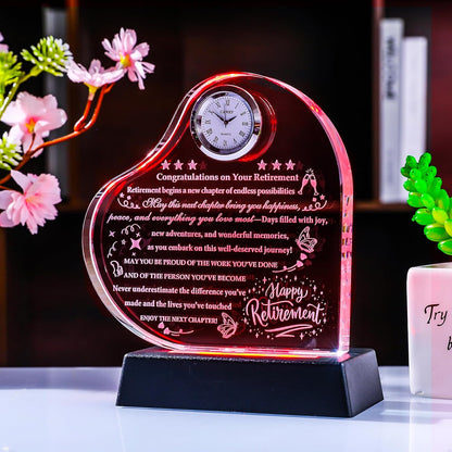 YWHL Retirement Gifts for Men Women 2025 Happy Retirement Gifts with LED Base Crystal Heart Farewell Retired Plaque Keepsakes Gift for Retiree Teacher Police Firefighter Nurse Coworker Doctor Friends