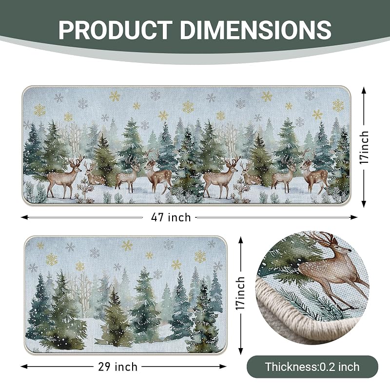 Winter Forest Reindeer Kitchen Rugs Set of 2 - Winter Woodland Variation