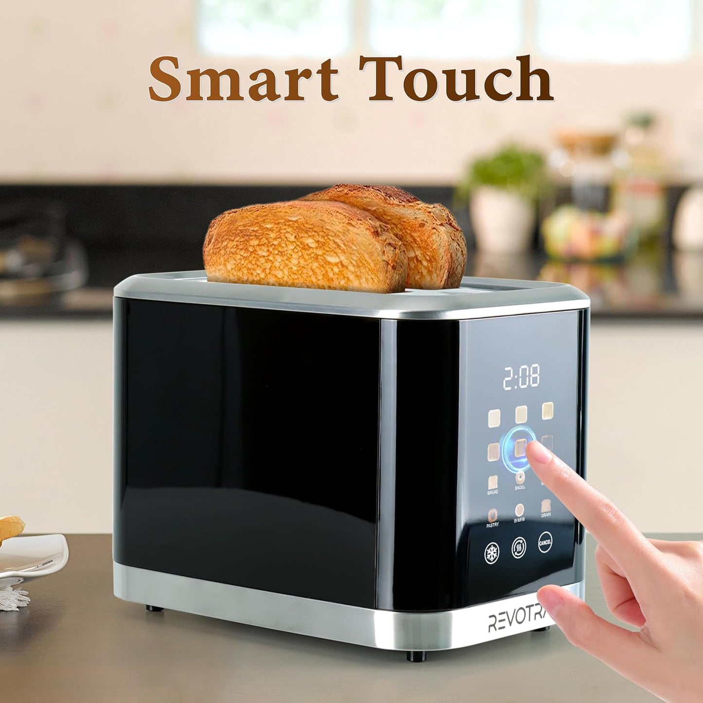 Skiennix 2-Slice Toaster - Stainless Steel with LED Display, Extra Wide Slots & 6 Shade Settings