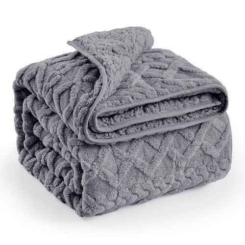 immtree Weighted Blanket for Adults Queen Size 15lbs, Dual Sided Soft Fuzzy Jacquard Sherpa Weighted Blankets for Sleeping, Cozy Fluffy Knitted Heavy Blanket for Couch Bed, Cool Grey, 60 × 80 inches