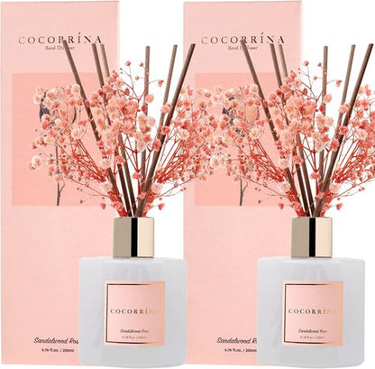Cocorrína Premium Reed Diffuser Set - Sandalwood Rose Scent with Preserved Baby's Breath | 2 Packs, 6.7oz