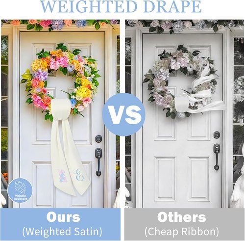 Elegant Easter Wreath Sash - 59" Long Embroidered Bunny/Cross/Egg Design for Boxwood & Magnolia Wreaths | Wrinkle-Resistant Spring Ribbon Decor