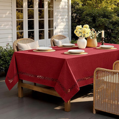 MIULEE Red Rectangle Christmas Tablecloth with Cutouts 52x70 Inch - Variation: Red 70" x 52" Rectangular