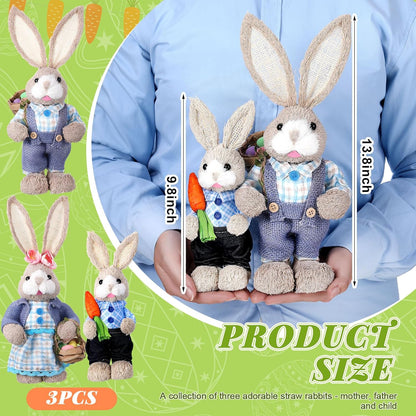 Wesiti Easter Bunny Decorations - Set of 3 Natural Sisal Figurines | 13.8" & 9.8" for Spring Home Decor