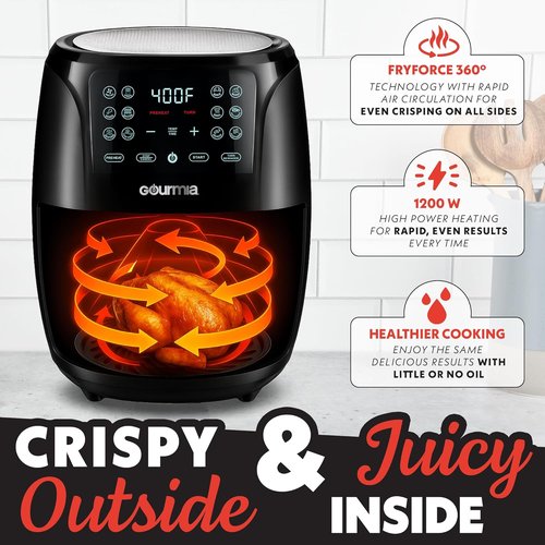 Gourmia Air Fryer - 4 Qt Capacity with FryForce360º Technology | Digital Display & 8 Cooking Presets, Black