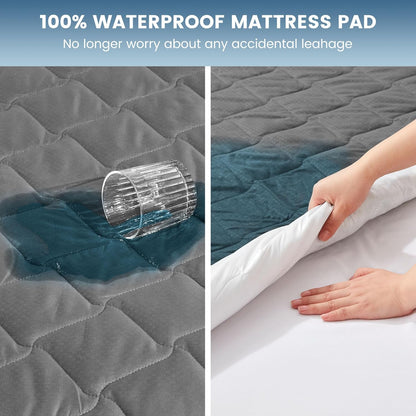Sleep Zone Waterproof Mattress Protector Pad - Breathable Twin Mattress Topper with Deep Pockets | Hotel Quality, Grey