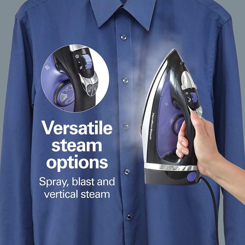 Hamilton Beach Steam Iron - Powerful 1200W Garment Steamer with Stainless Steel Soleplate | Black, Pack of 2