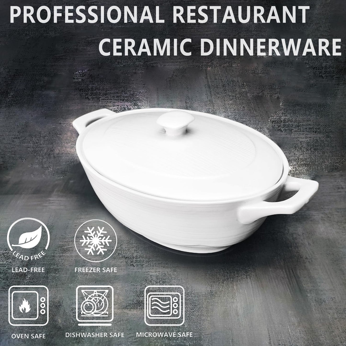 Regine Switzerland Oval Casserole Dish - 1.9 Quart French White Ceramic with Lids | 9" x 6.5" Baking Dish for Casseroles & Lasagna