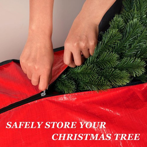 9 Ft Christmas Tree Storage Bag - Waterproof Protection for Extra Large Artificial Trees | Durable Handles & Dual Zippers, Red