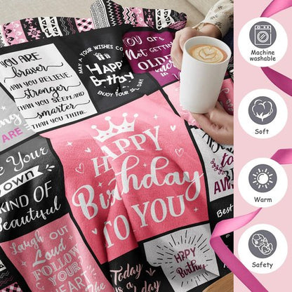 Ivivis Throw Blanket - Happy Birthday Gifts for Women & Girls | 60" x 50" Unique Decor