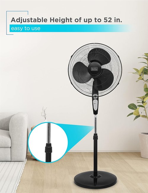 BLACK+DECKER 18-Inch Adjustable Stand Fan - Remote Control, 90-Degree Oscillation, Black