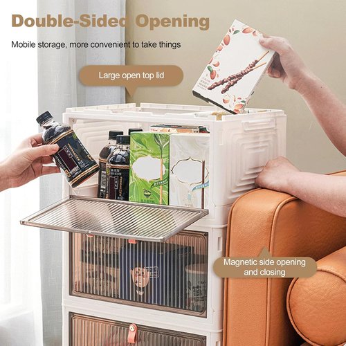 Ergocar Foldable Storage Boxes - Transparent Plastic Organizers with Lid | Stackable Large Capacity for Home & Office