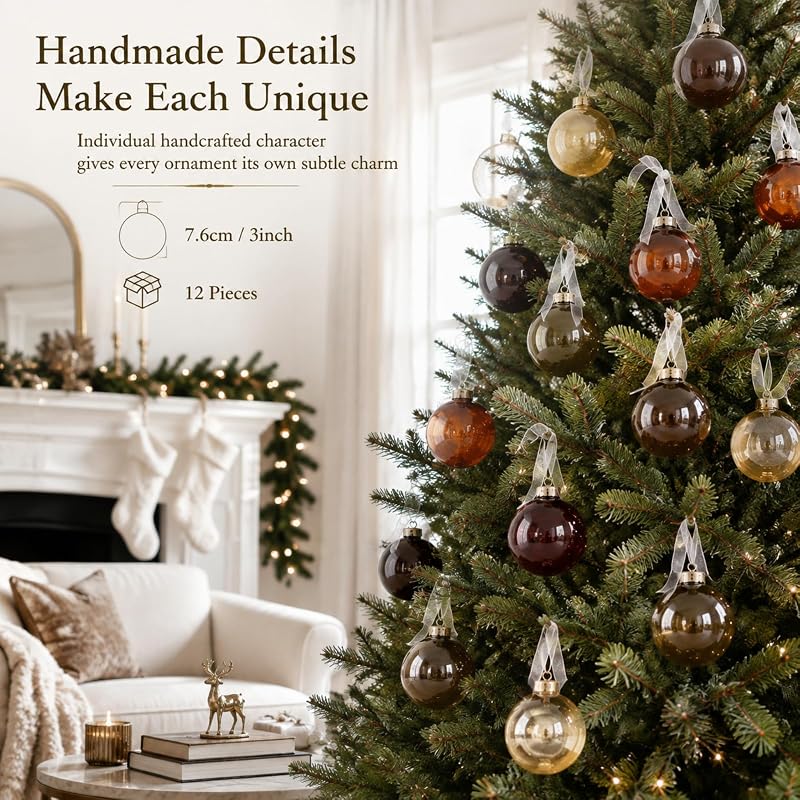 12pcs Old Money Christmas Ball Ornaments - Glass Baubles, Translucent (Variation: Translucent)
