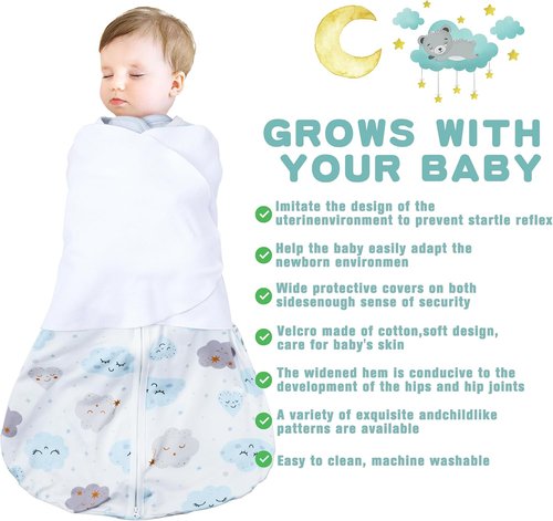 BSTOPPT Newborn Sleep Sack - 3-Way Adjustable Swaddle Blanket for 3-6 Months | 100% Rayon Cotton, Clouds & Starry Sky