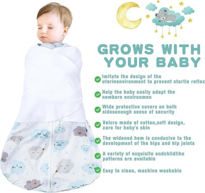 BSTOPPT Newborn Sleep Sack - 3-Way Adjustable Swaddle Blanket for 3-6 Months | 100% Rayon Cotton, Clouds & Starry Sky